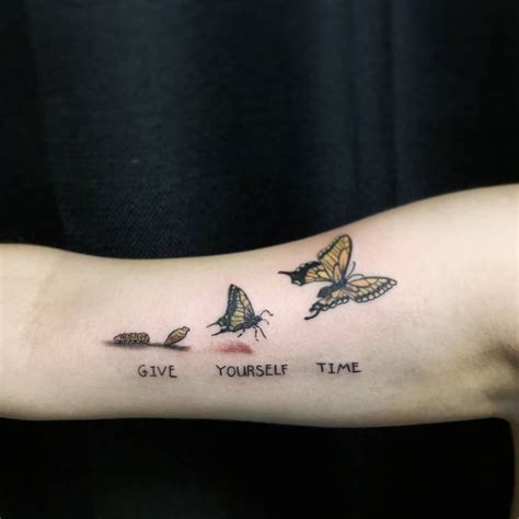 Metamorphosis tattoo - This metamorphosis butterfly tattoo has a different and unique meaning from the others. You will notice the life of a beautiful yellow butterfly that is sitting on cherry blossom flowers. The flower symbolizes the transience of life, renewal of time and optimism. It symbolizes new beginnings in life. The … See more